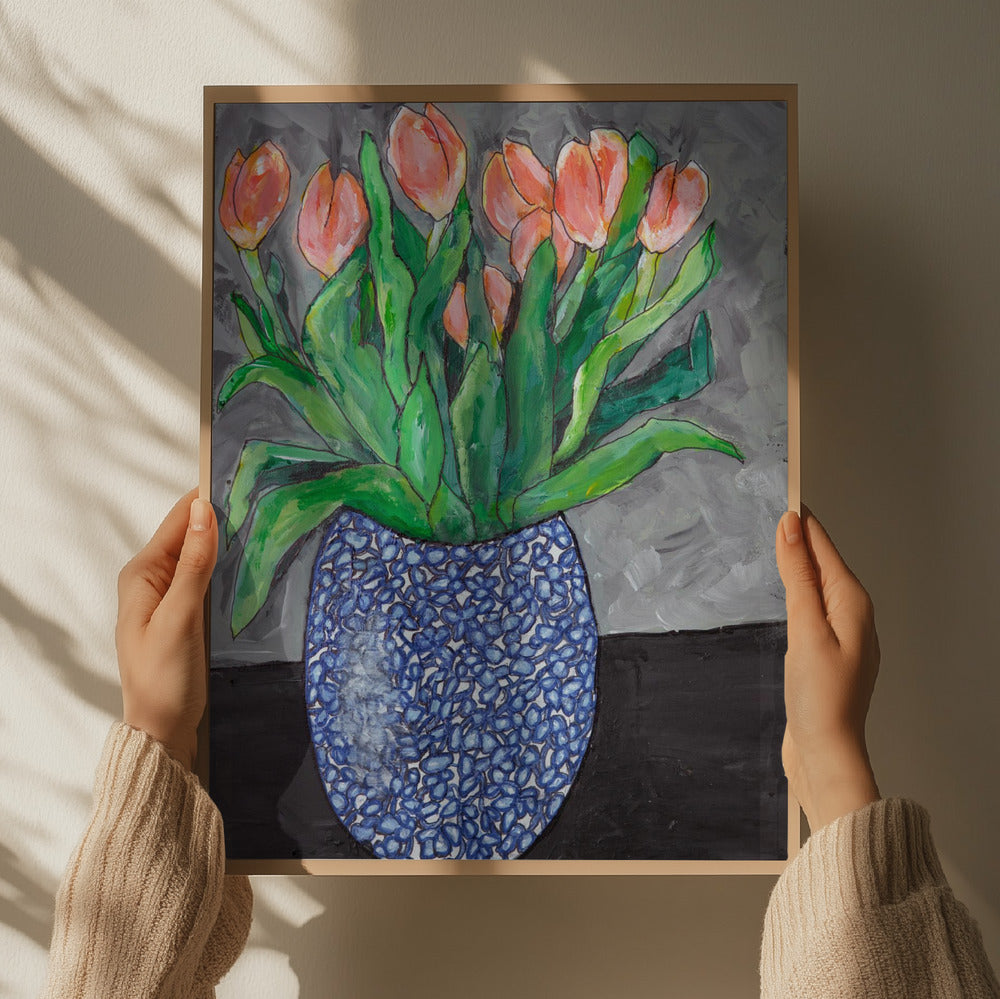 Tulips In Blue Vase Art Print