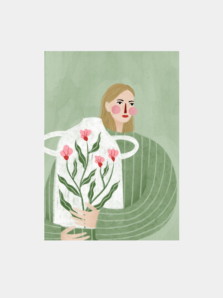 The Woman With Pink Vase Art Print