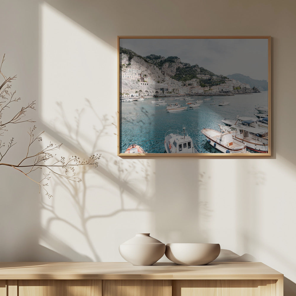 Amalfi coast with boats Art Print
