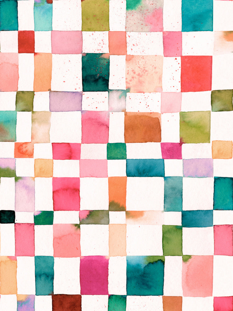 Watercolor Checker Orange Green