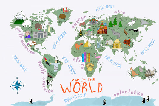 llustrated World Map with Continents