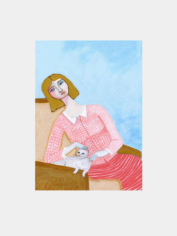 Thoughtful Woman Petting Cat