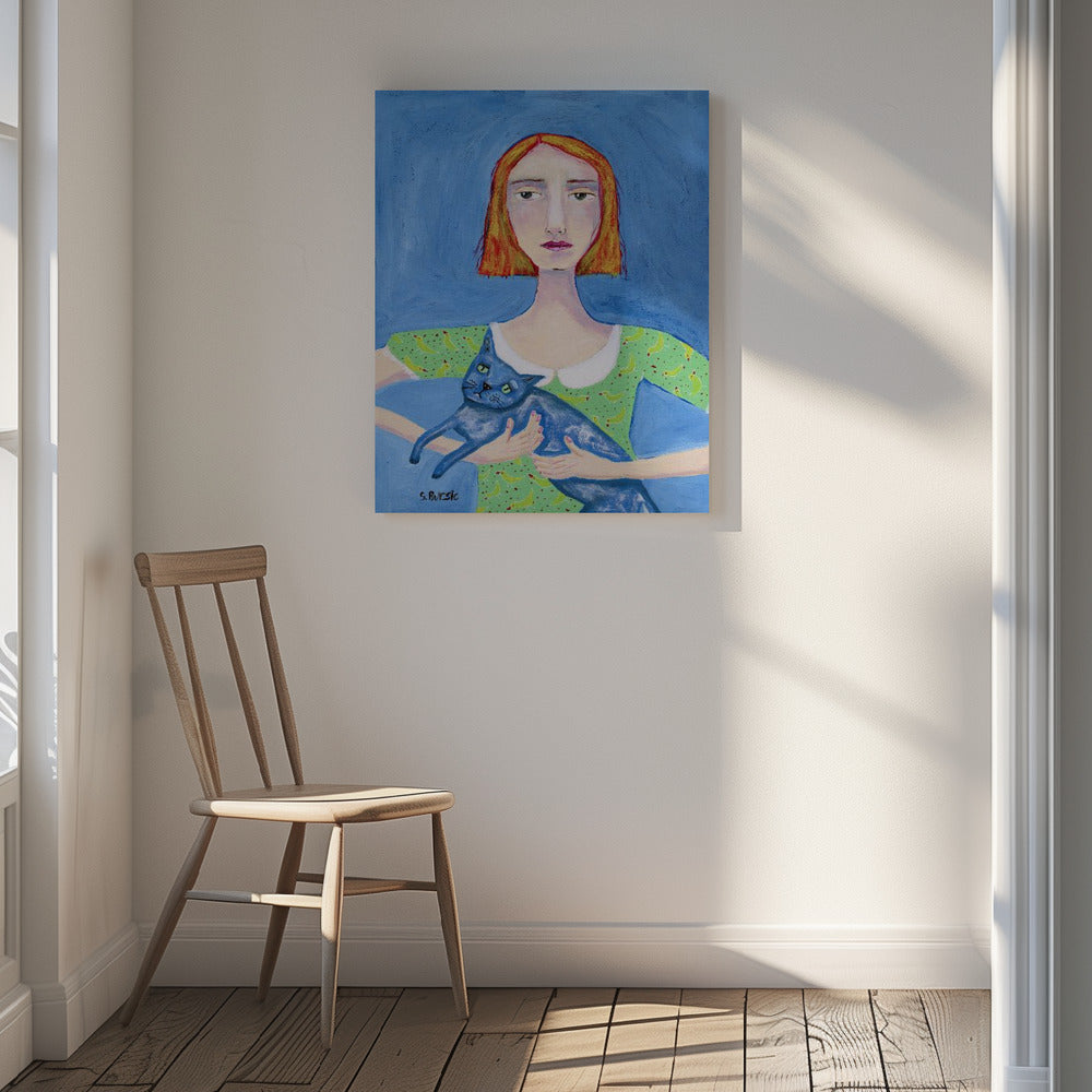 Redhead with Blue Cat