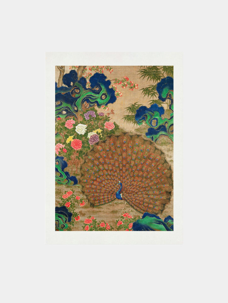Chinese Peacock and Flowers Art Print