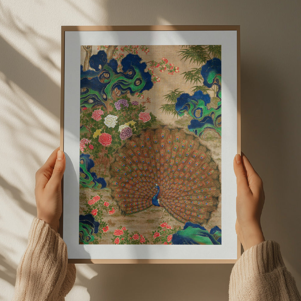 Chinese Peacock and Flowers Art Print