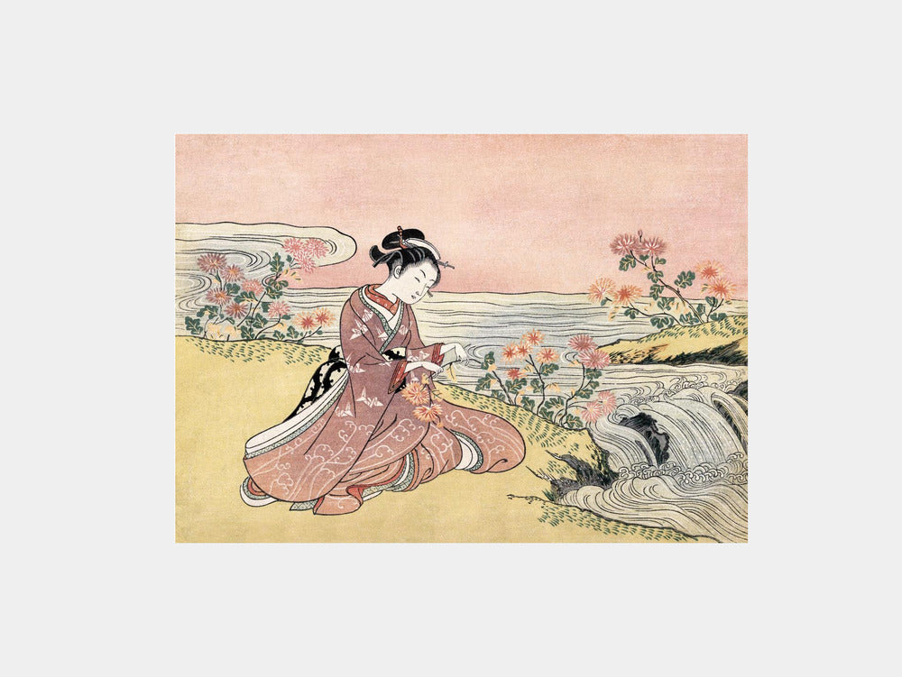 Japanese Woman Picking Chrysanthemum Art Print