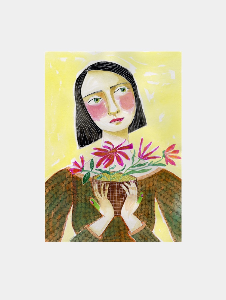 Thoughtful Woman with Flowers