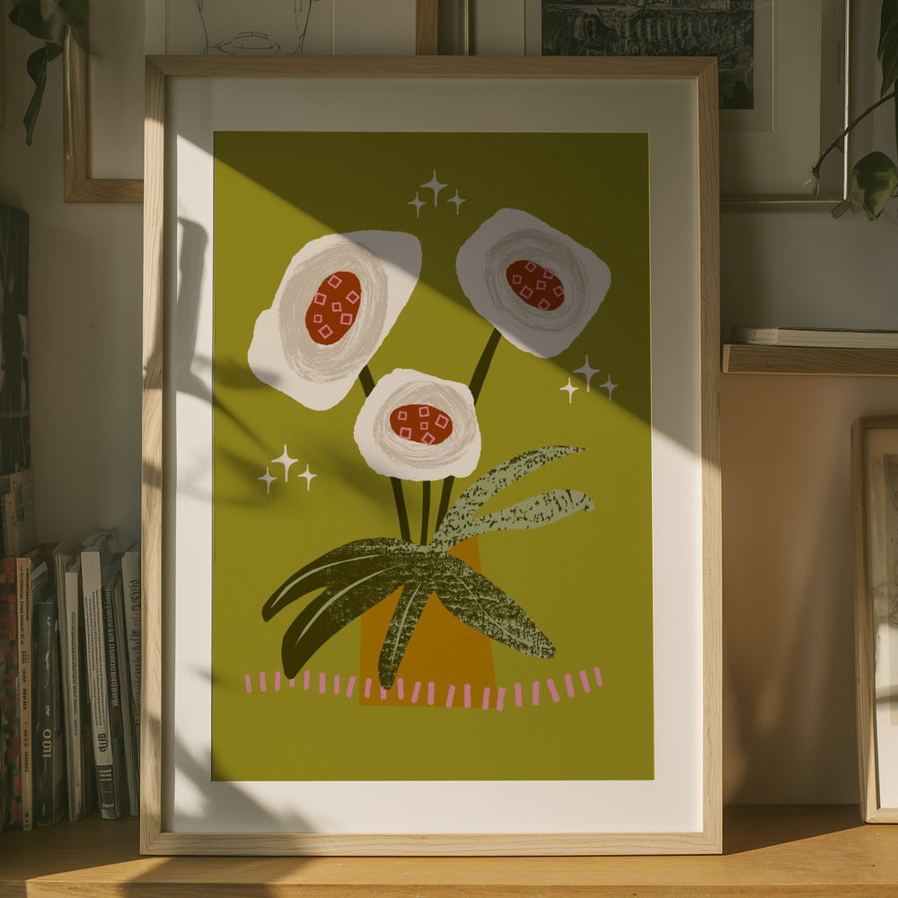 Whimsical White Anemones - Modern Vase Art Print