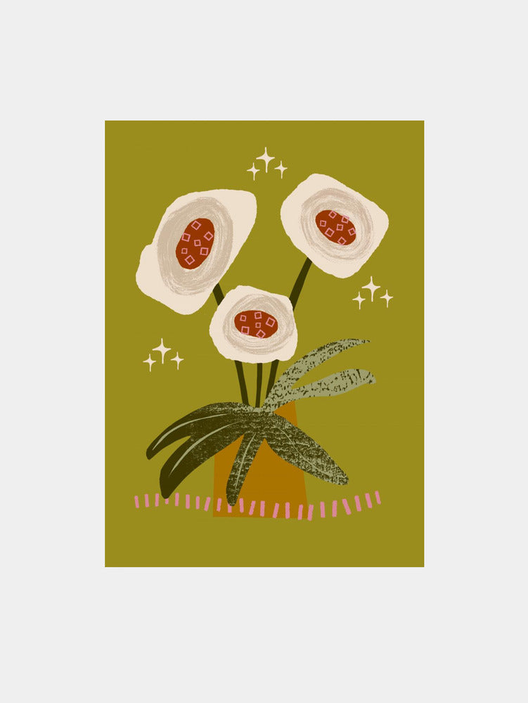 Whimsical White Anemones - Modern Vase Art Print