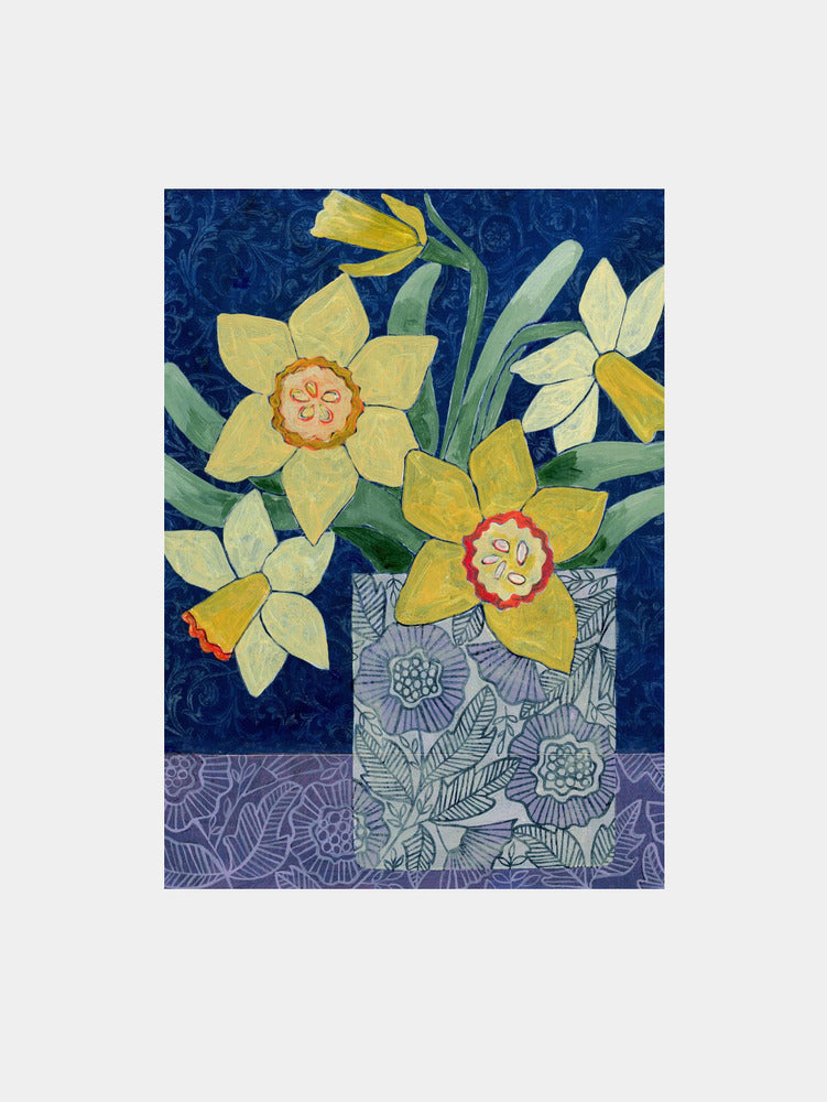Daffodils In A Patterned Vase Art Print