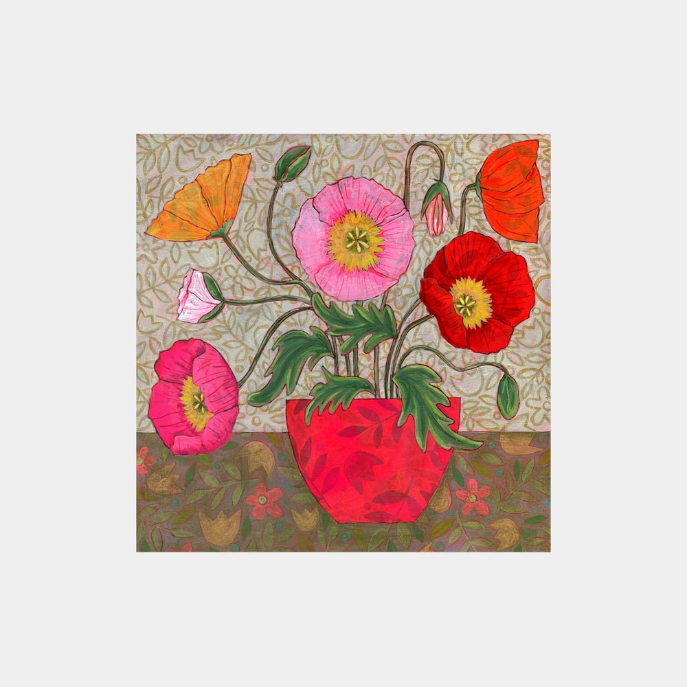 Colorful Poppies in Vase