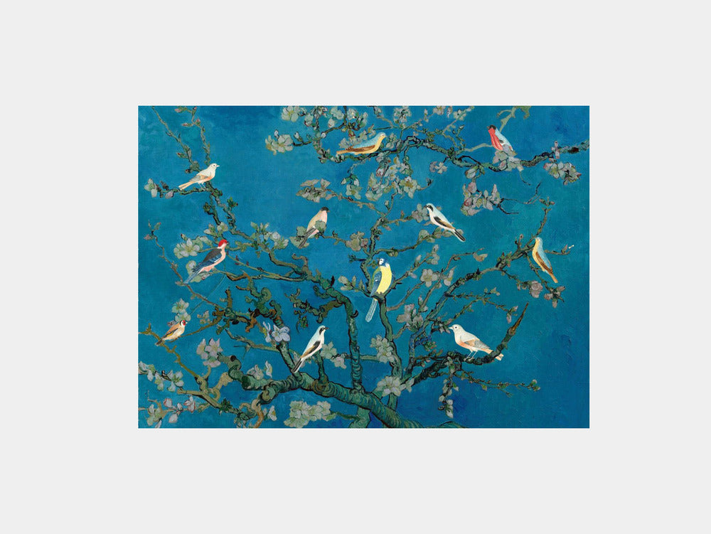 Birds In the Almond Blossom Art Print