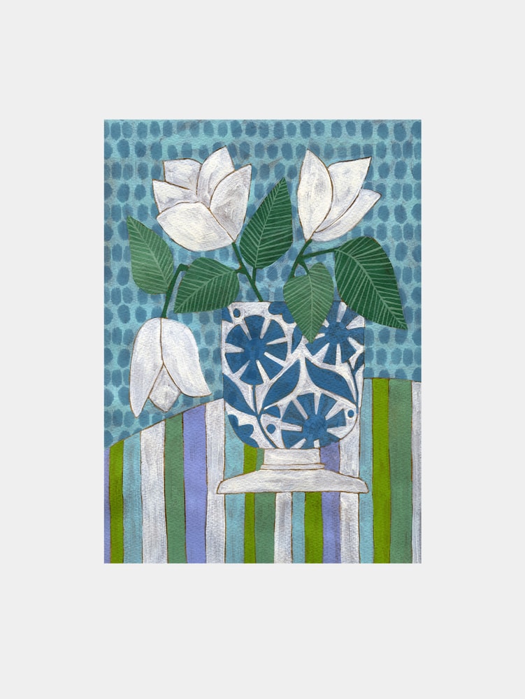 Fresh Blooms Blue Vase