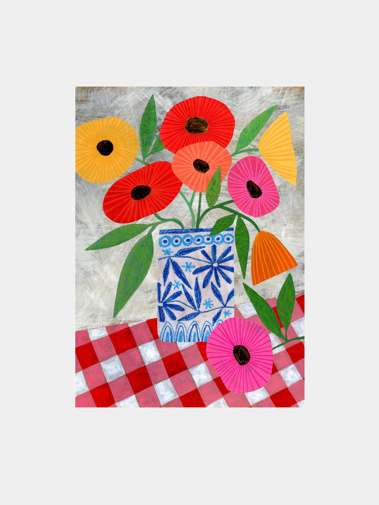 Poppies In A Patterned Vase Art Print