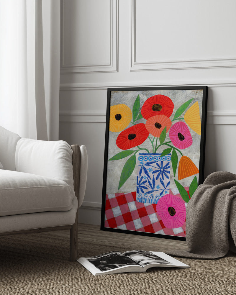 Poppies In A Patterned Vase Art Print