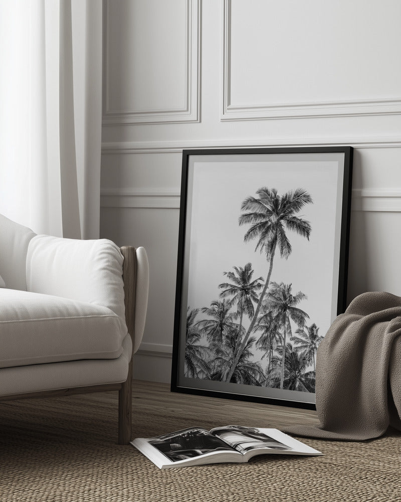 Palm trees in Sri Lanka in black and white Art Print
