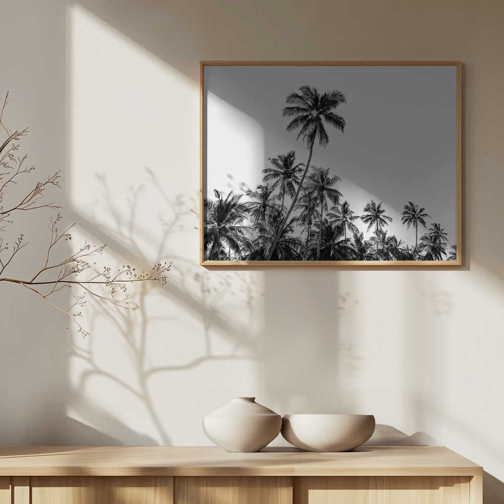 Tropical sunset on the beach in Sri Lanka in black and white Art Print