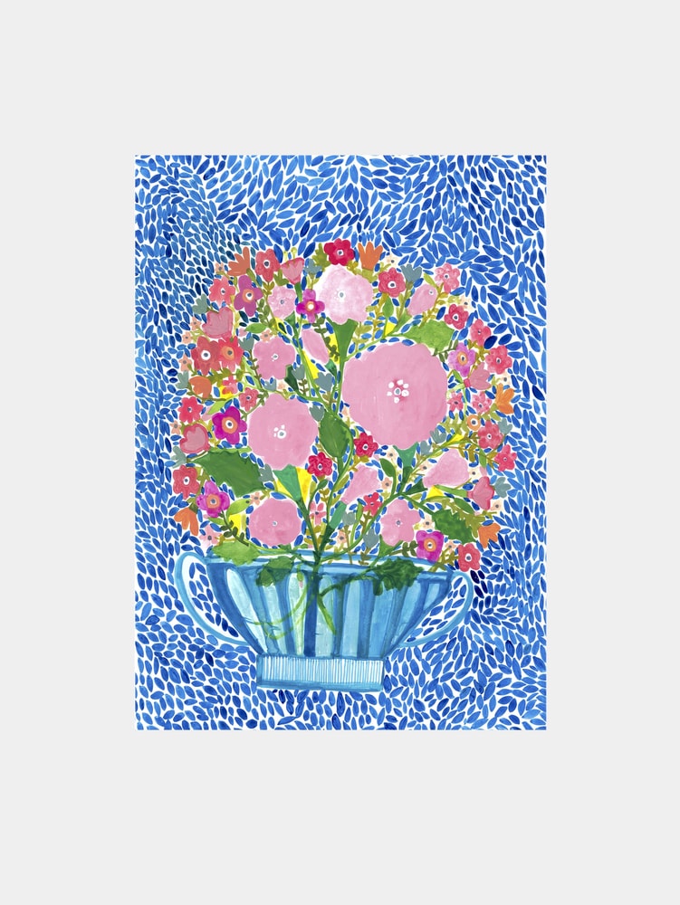 Roses in a Blue Cut Glass Vase