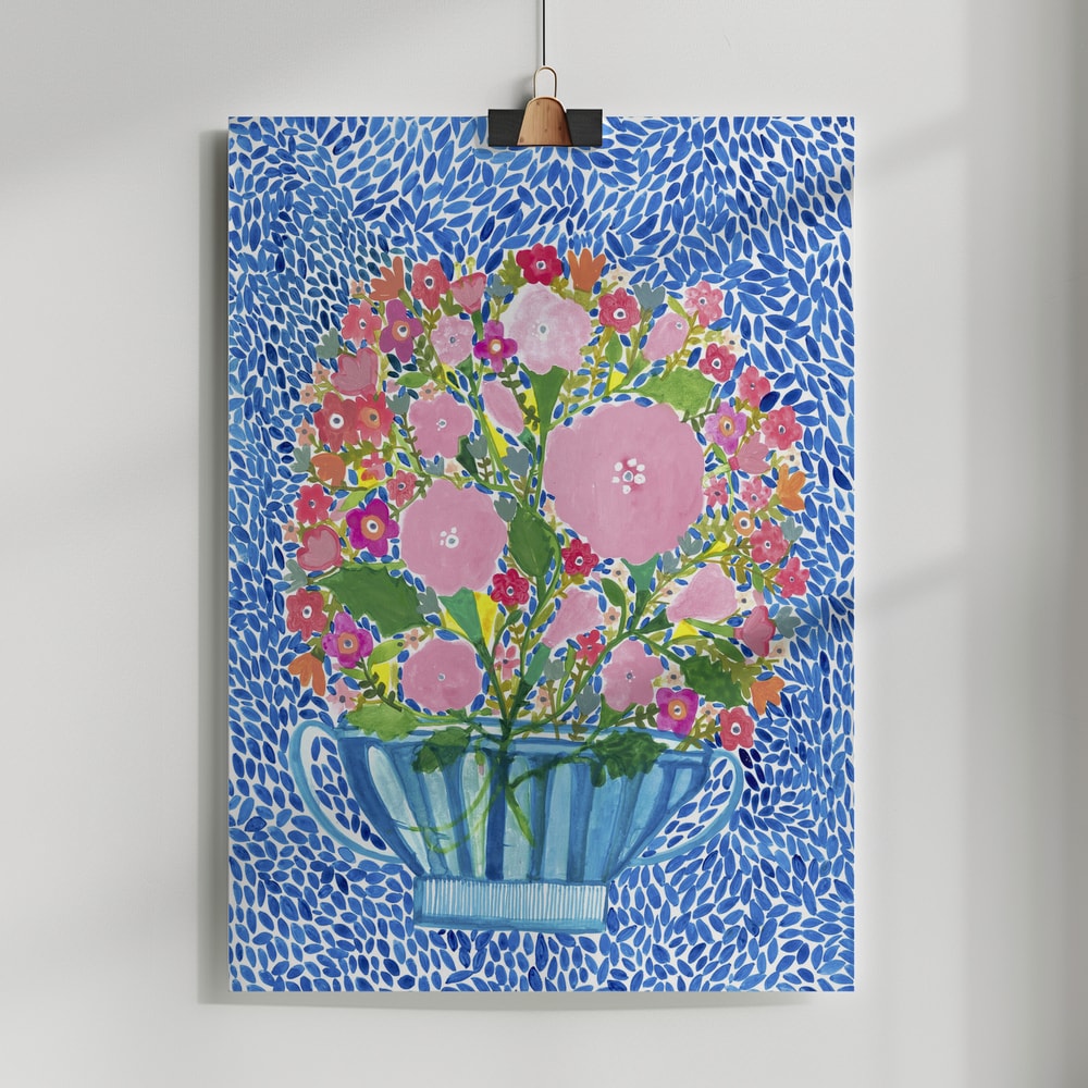 Roses in a Blue Cut Glass Vase