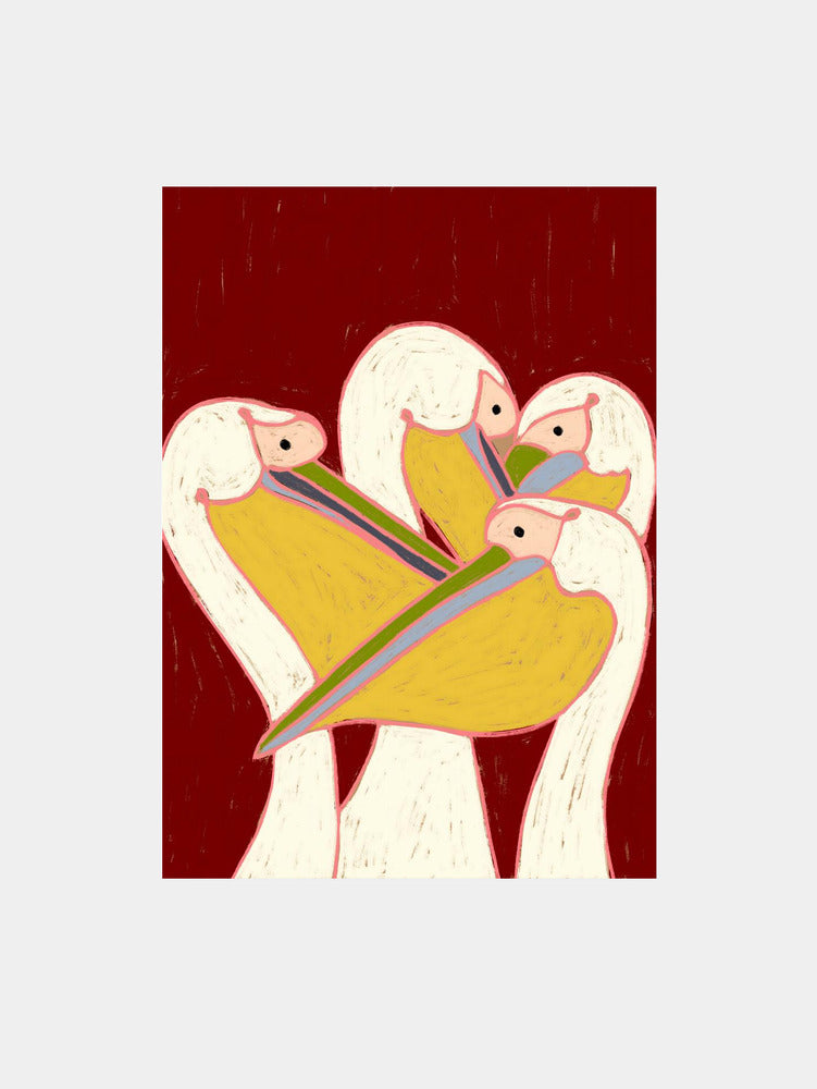 Pelicans of the Burgundy Sky Art Print