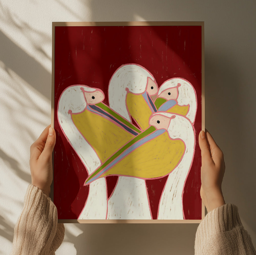 Pelicans of the Burgundy Sky Art Print