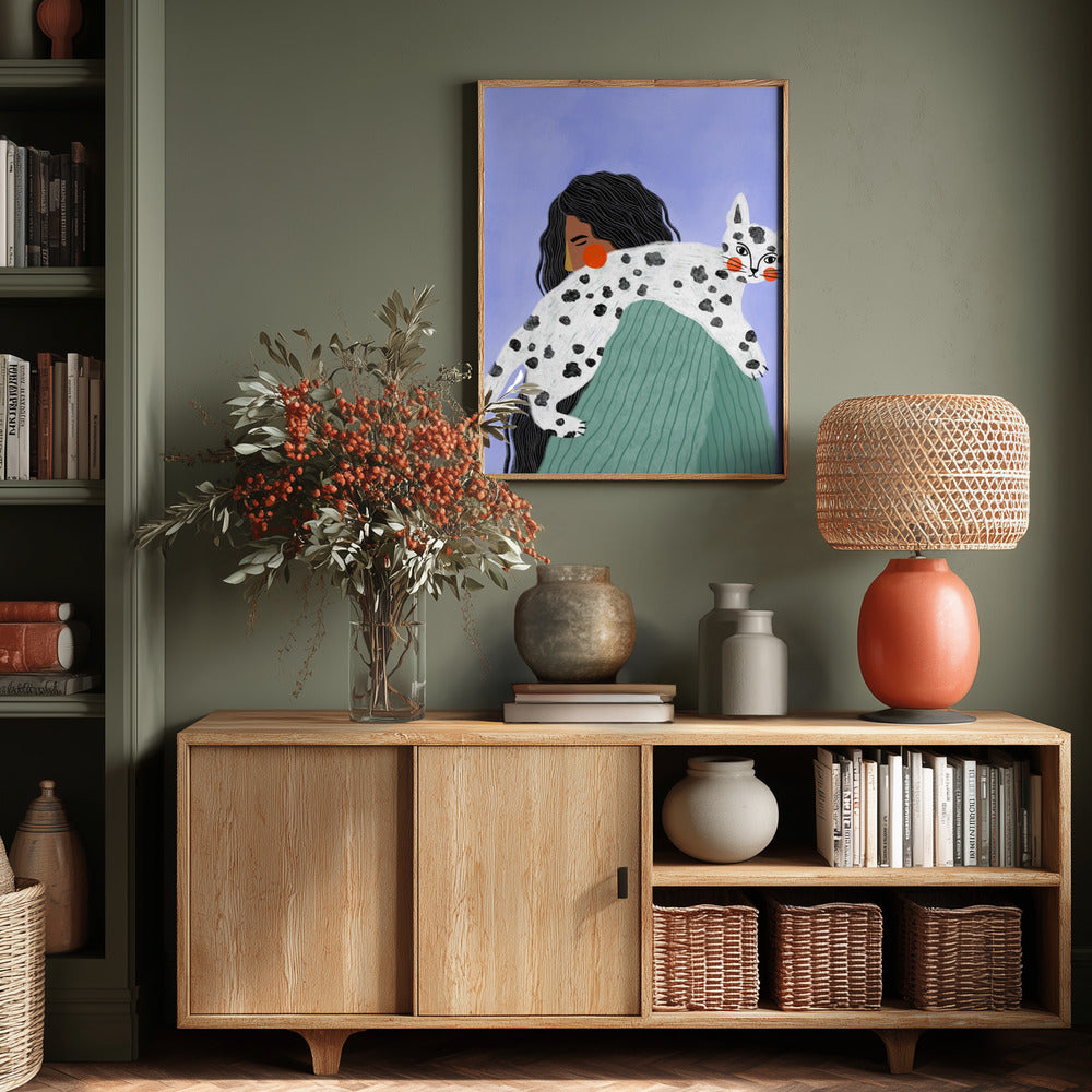 The Woman with the cat Art Print