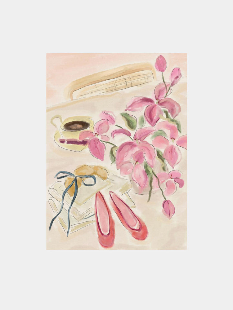 Still Life Watercolor Illustration with Ballerinas Art Print