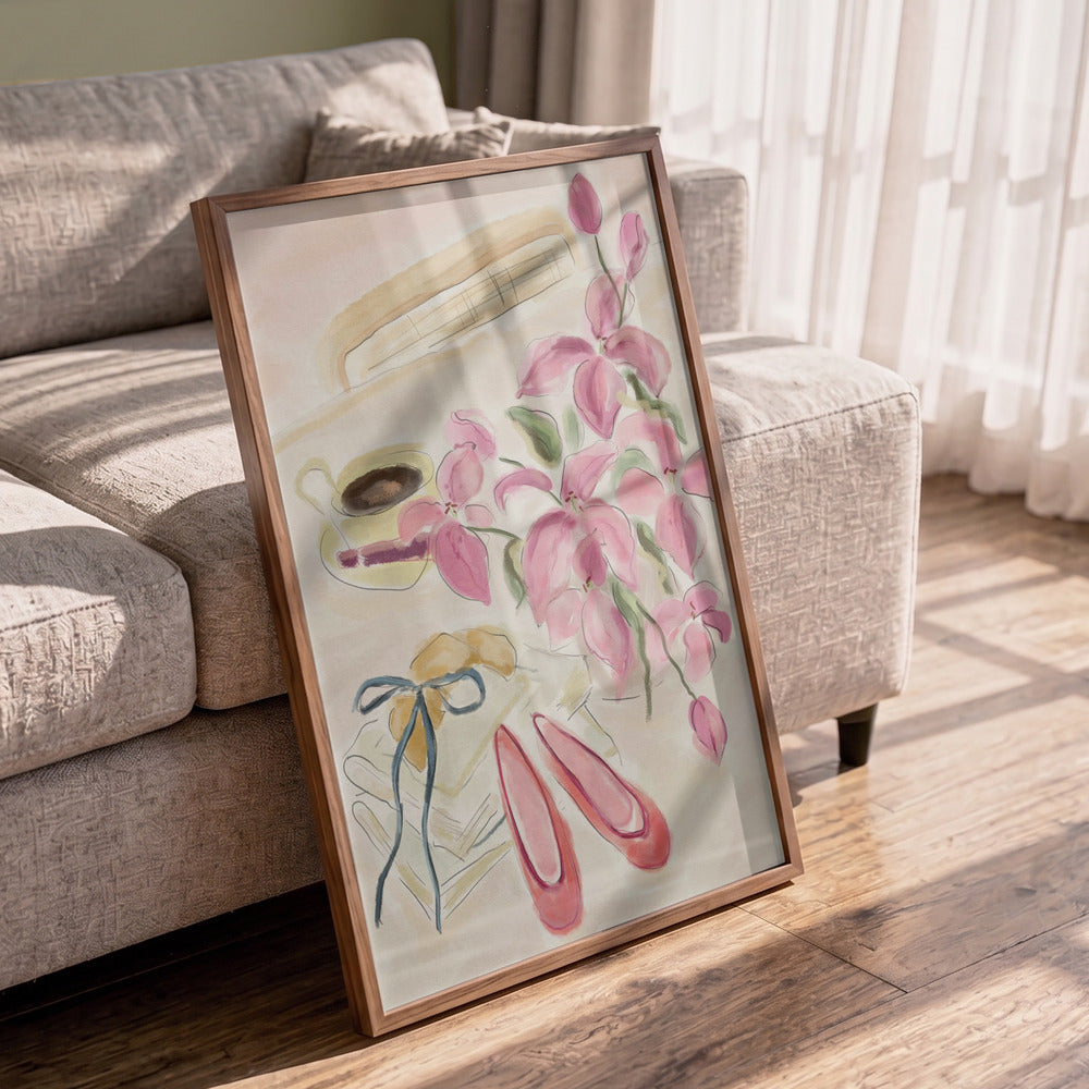 Still Life Watercolor Illustration with Ballerinas