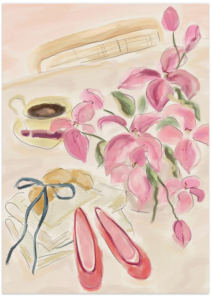 Still Life Watercolor Illustration with Ballerinas Art Print