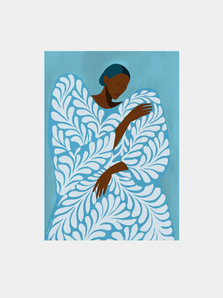 Serene Woman Blue Pattern