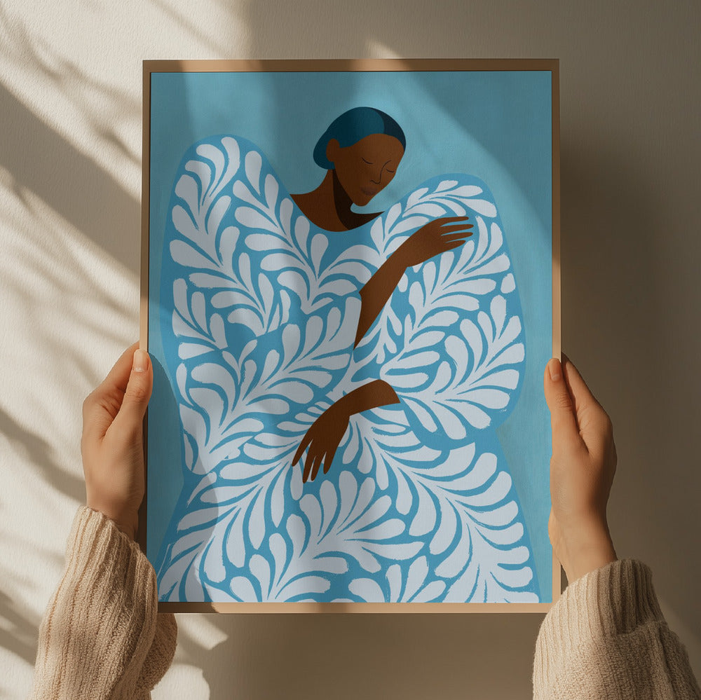 Serene Woman Blue Pattern