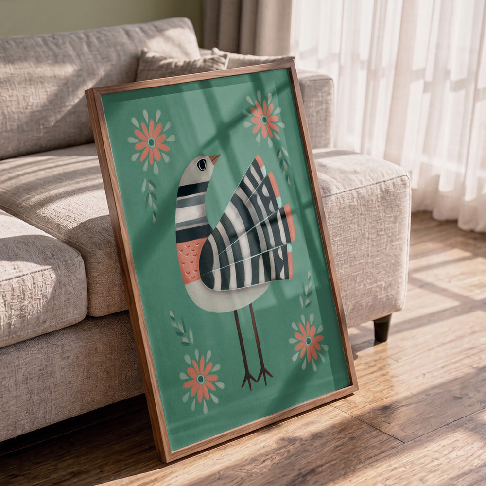 Whimsical Teal Bird