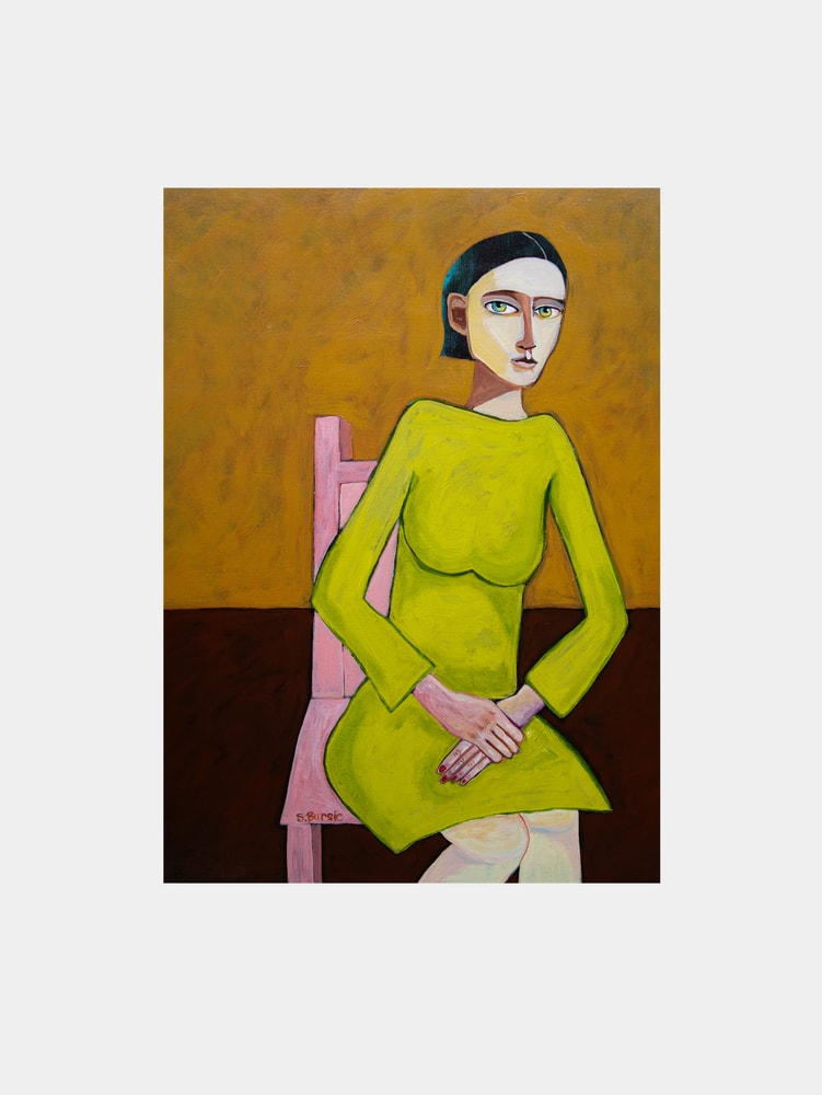 Pensive Woman Green Dress
