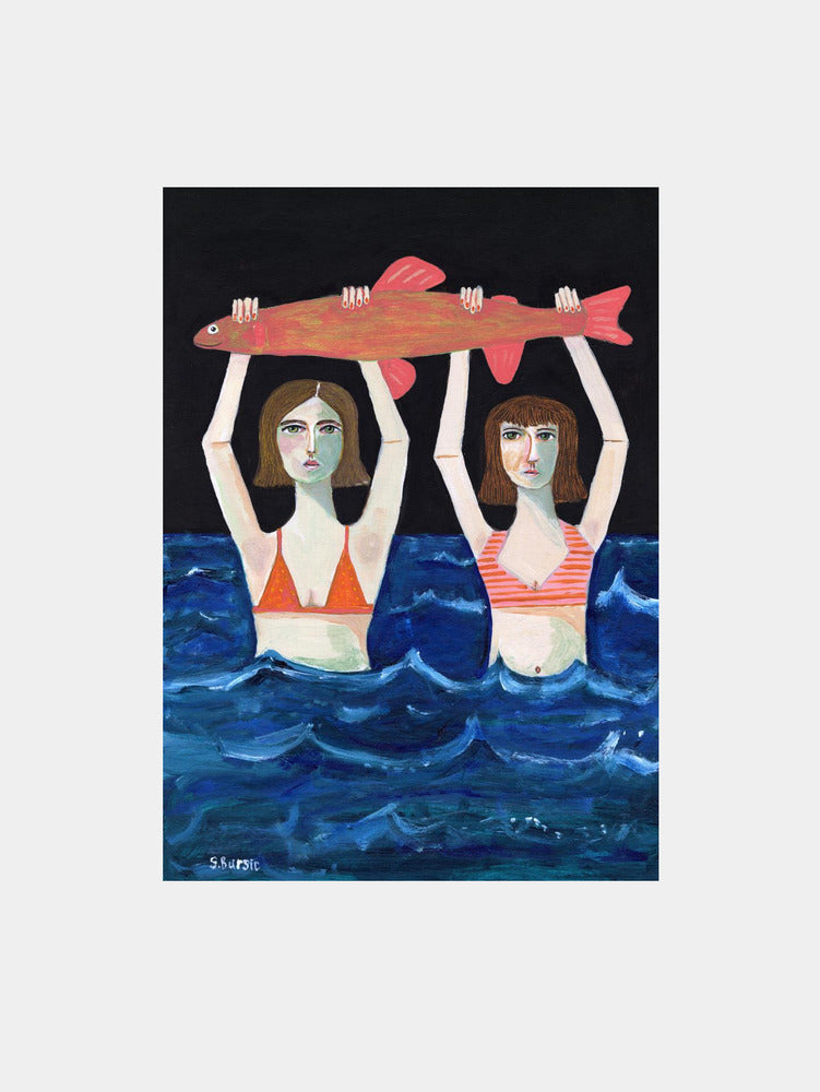 Ocean Bathers Holding Fish
