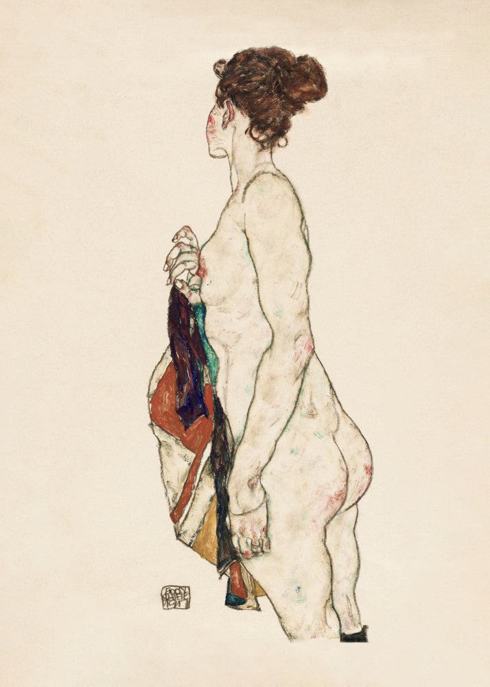 Egon Schiele "Standing Nude Woman With a Patterned Robe 1917"