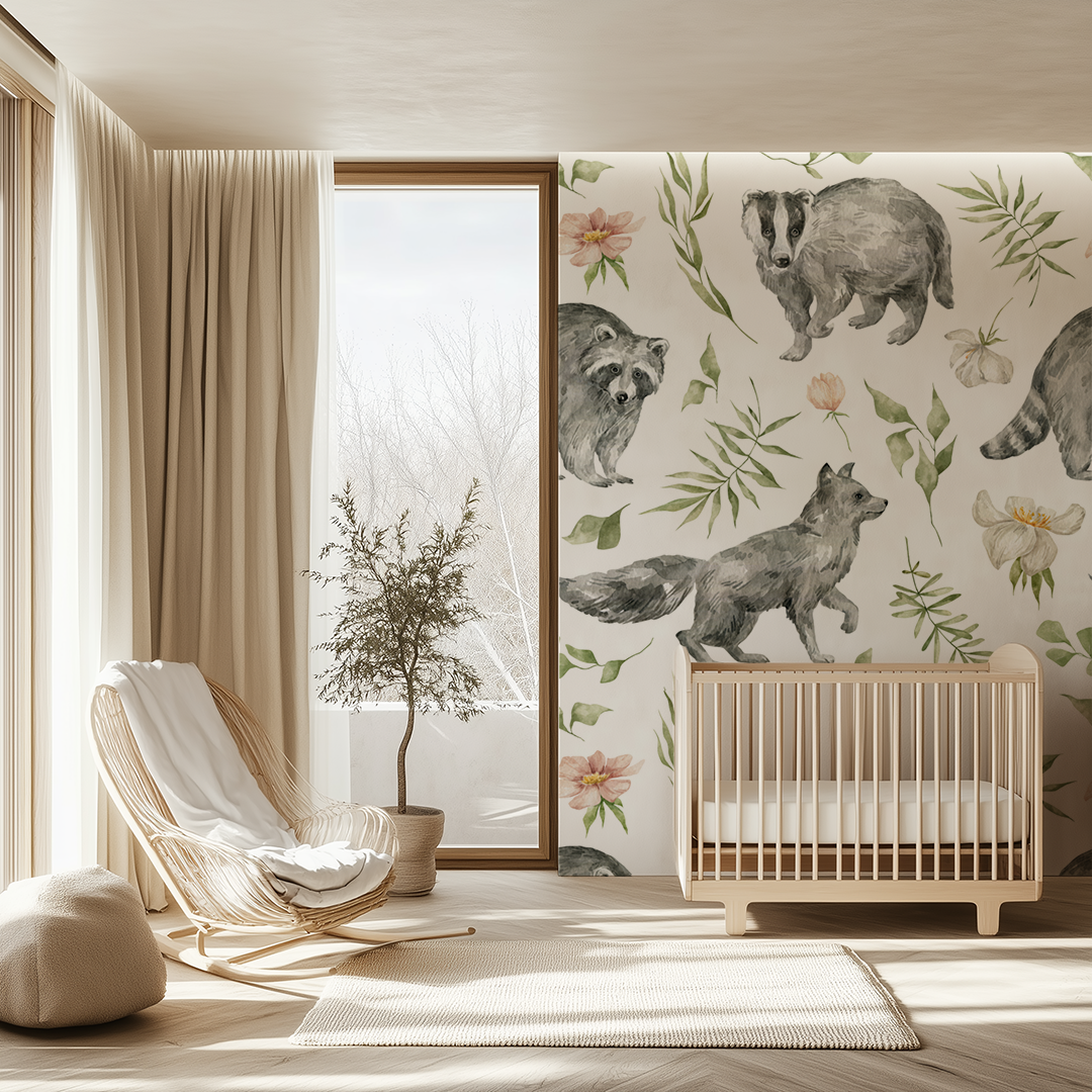 Raccoon With Flora Wallpaper
