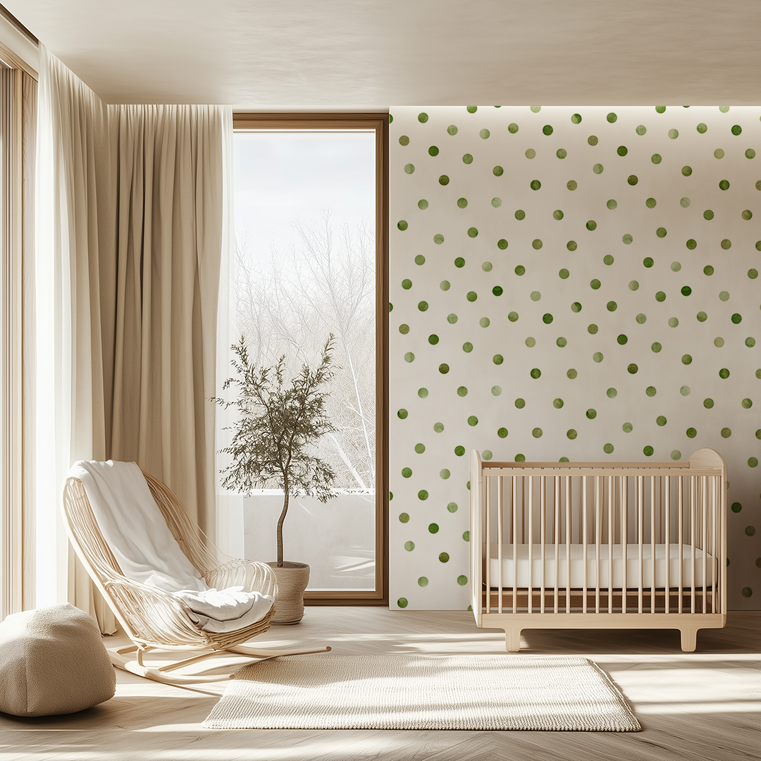Green Watercolor Poka Dot Wallpaper
