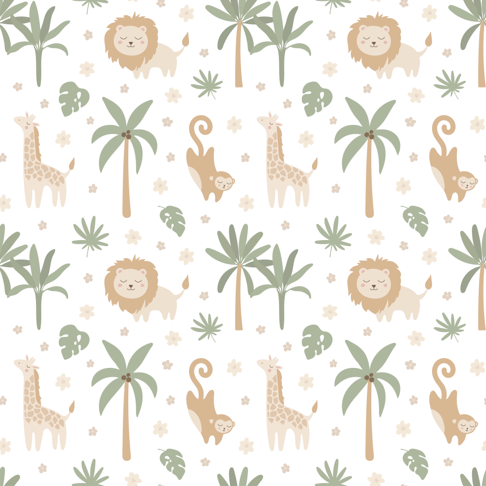 Baby Safari African Wallpaper White