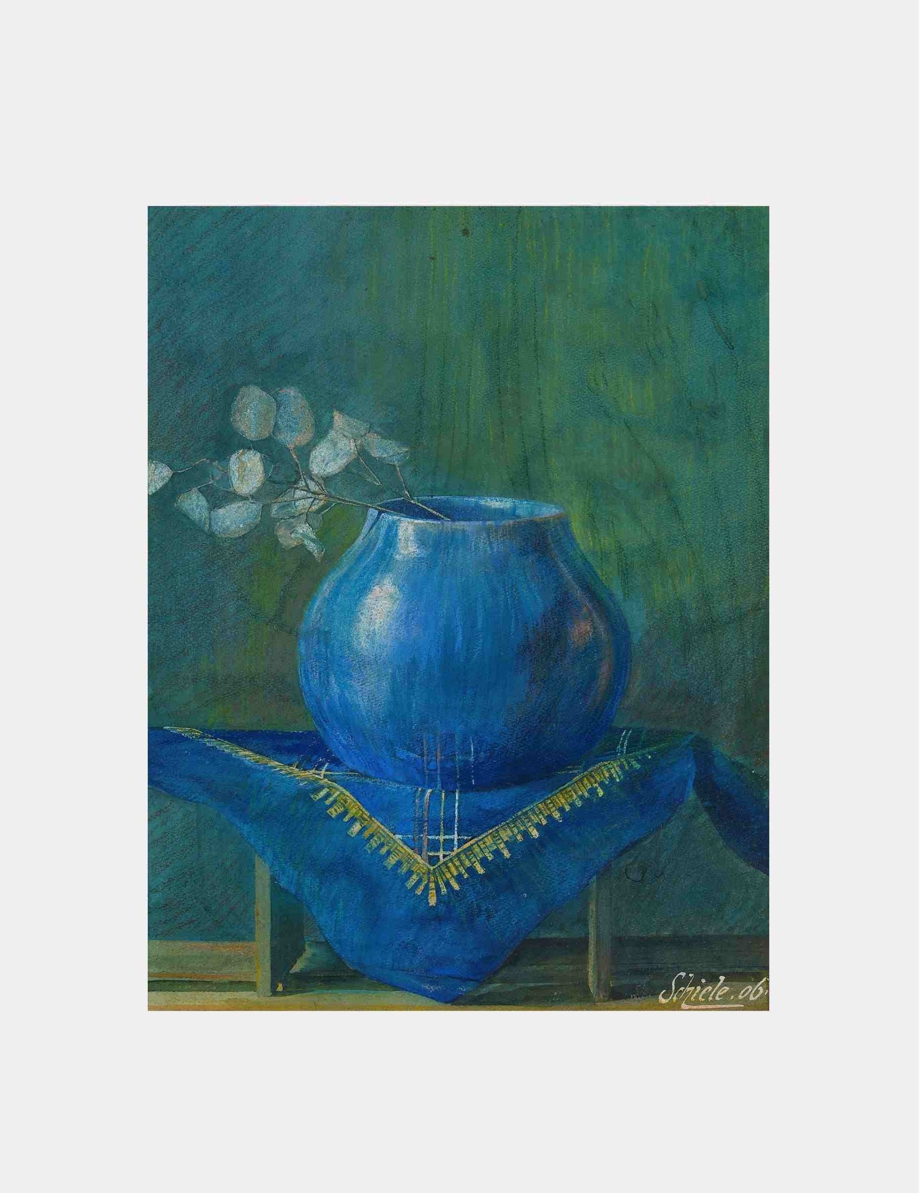 Egon Schiele "Still Life of a Moneyplant Branch in Blue Vase (1906)"