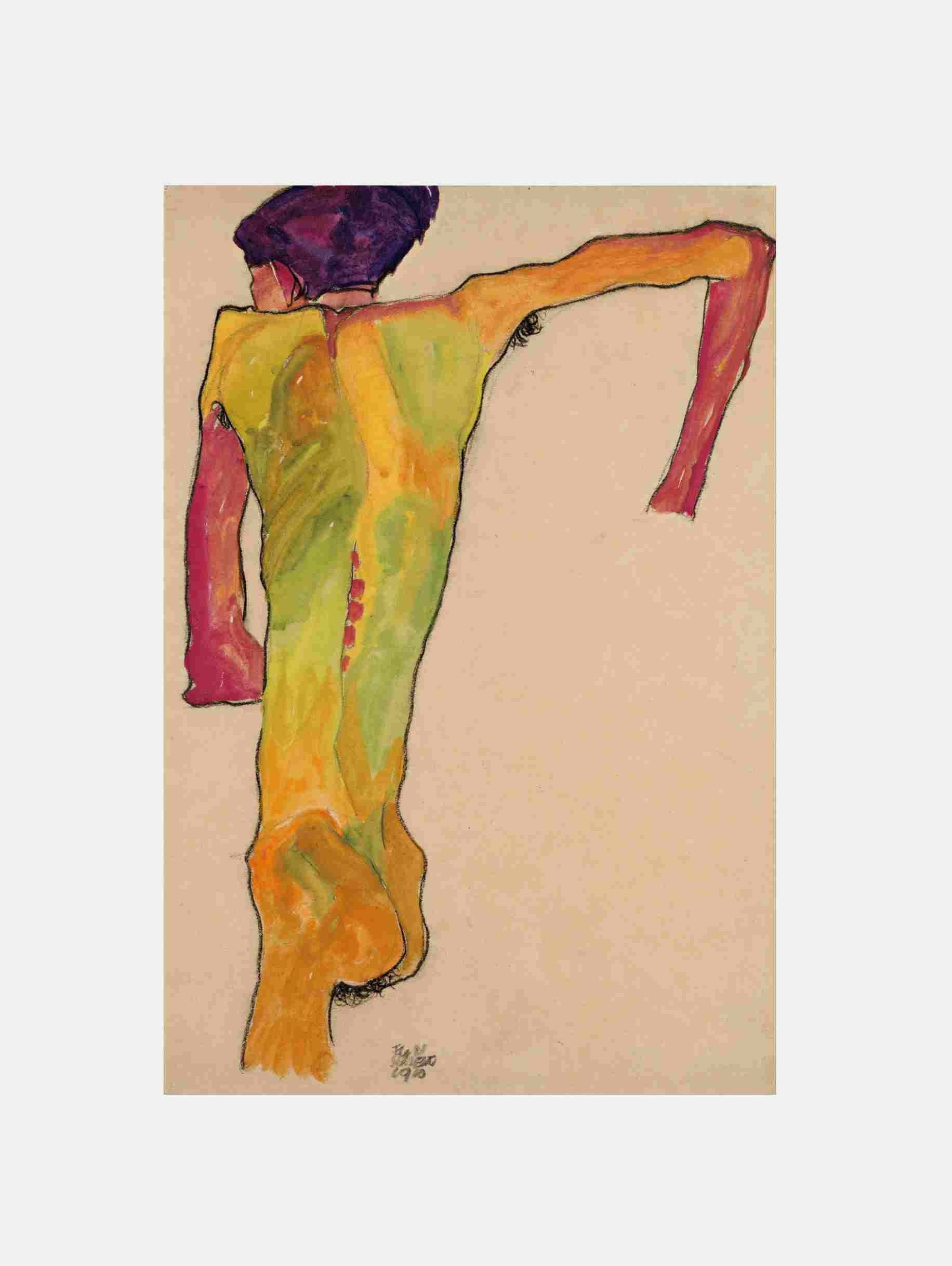 Egon Schiele "Male Nude, Propping Himself Up (1910)"