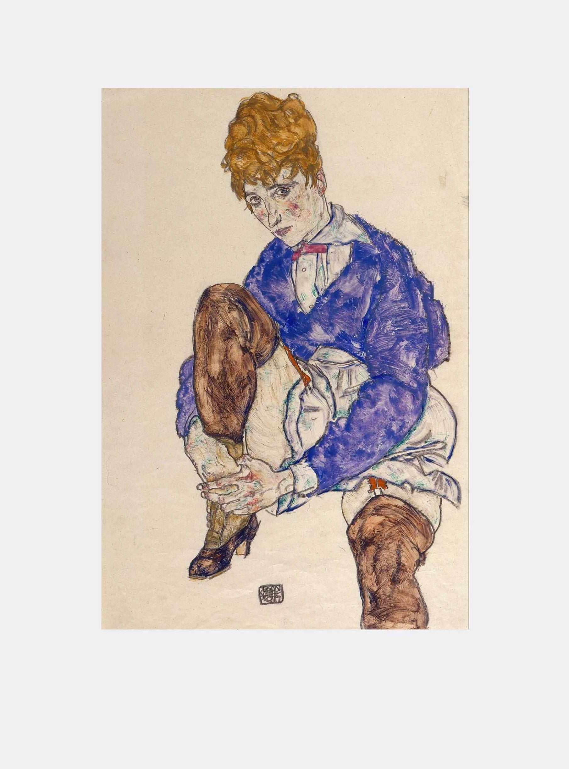 Egon Schiele "Portrait of the Artist’s Wife Seated, Holding Her Right Leg (1917)"