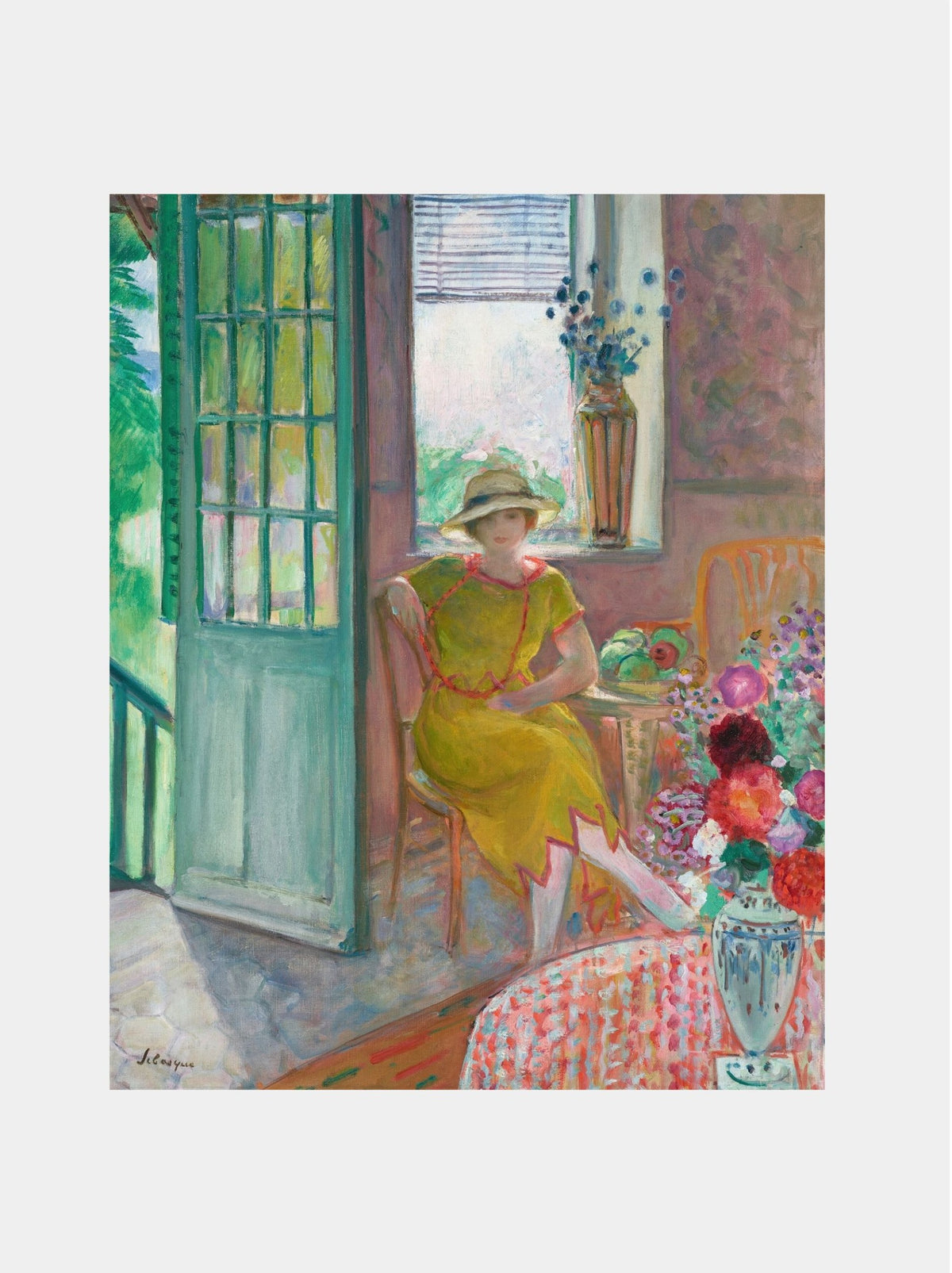 Henri Lebasque "Young woman in a flowery interior (1920-1923)"