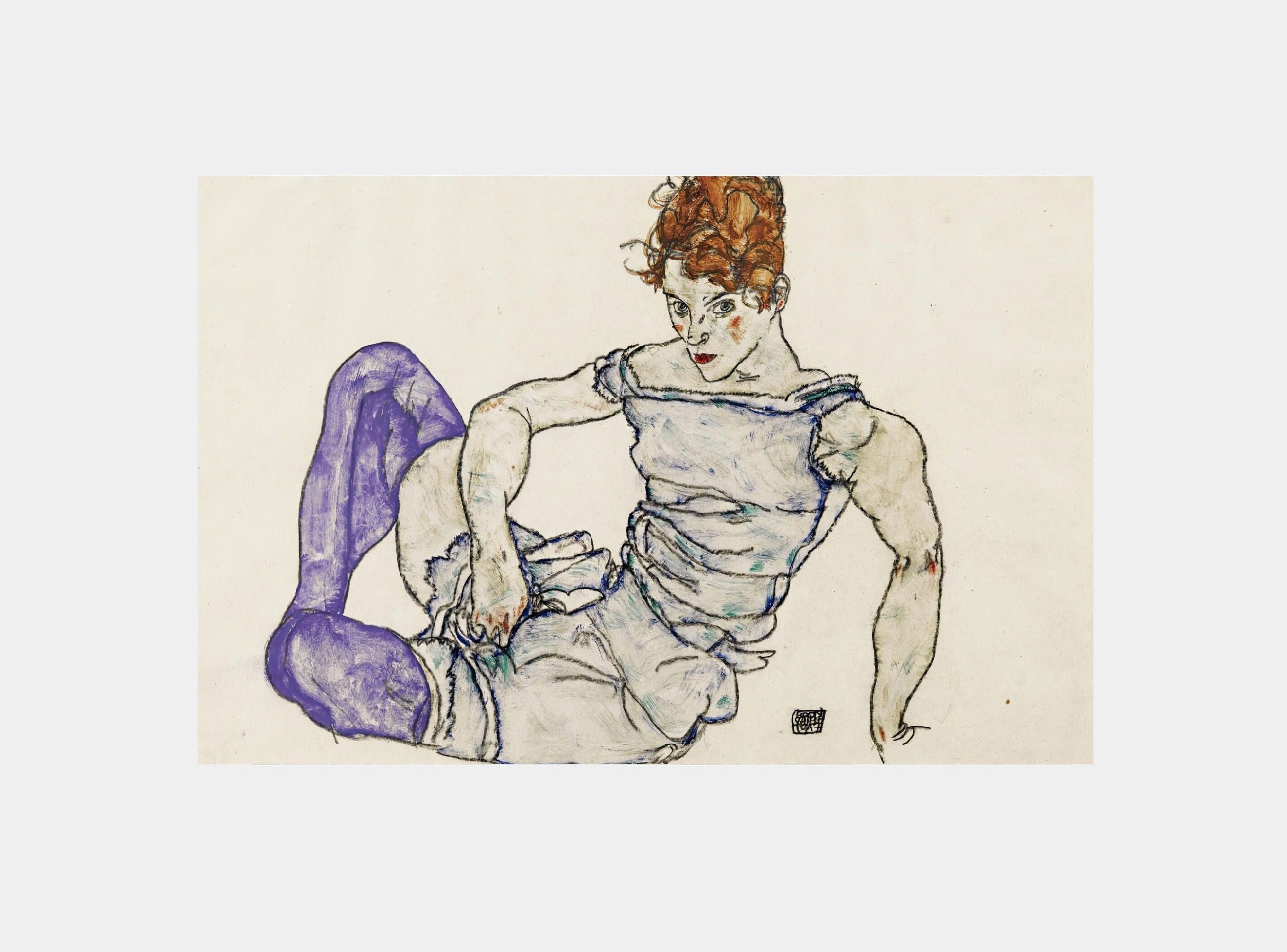 Egon Schiele "Sitzende Frau Mit Violetten Strümpfen (Seated Woman In Violet Stockings) (1917)"