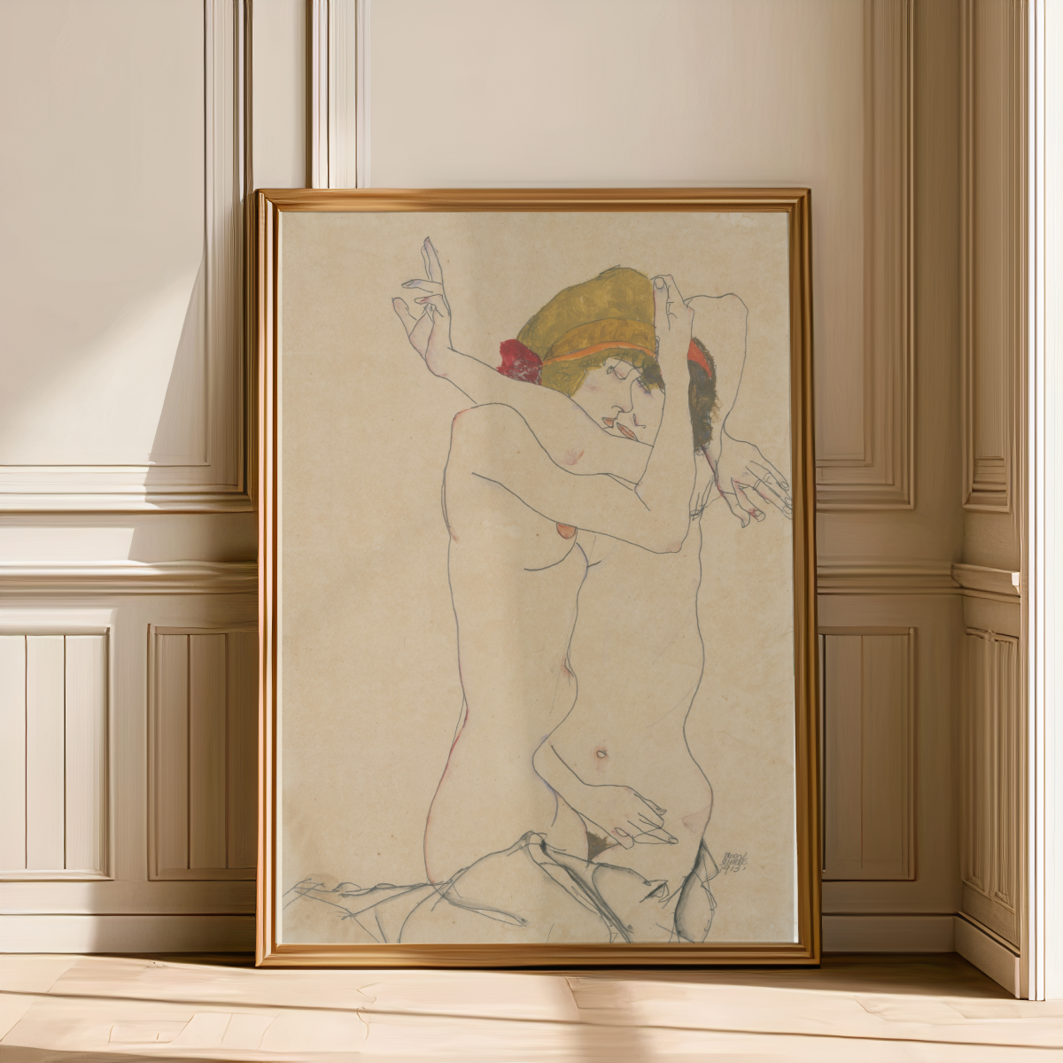 Egon Schiele "Two Women Embracing (1913)" Art Print
