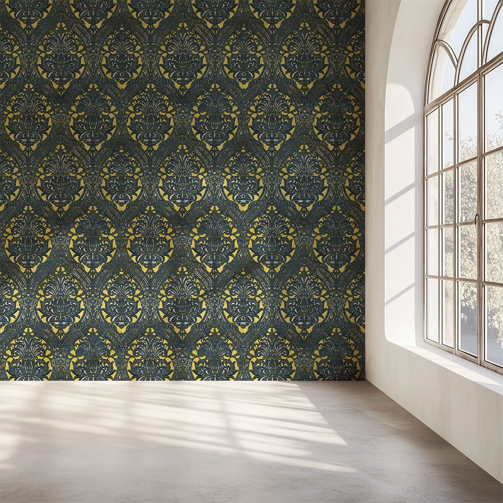 Decolux Pattern Navy with Yellow Wallpaper