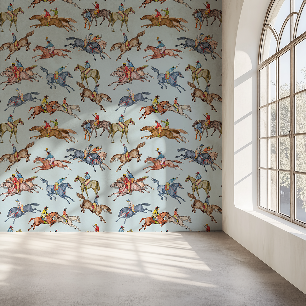 Equestrian Pale Blue Wallpaper