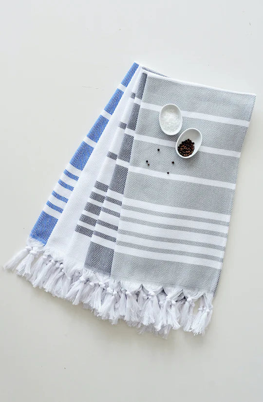 Herringbone Light Grey & White Turkish Hand Towel