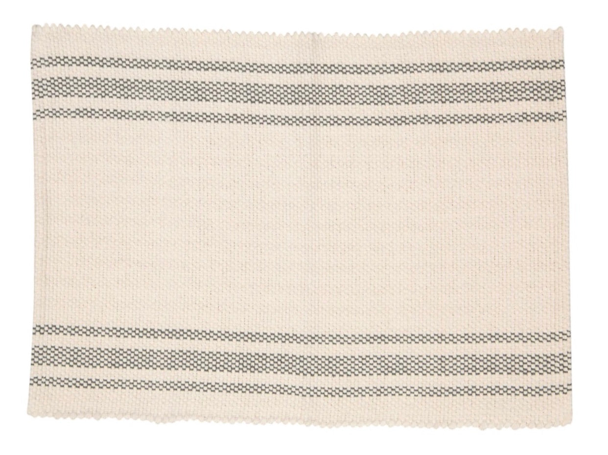 Cotton Dhurrie Tabby Natural with Charcoal Stripes
