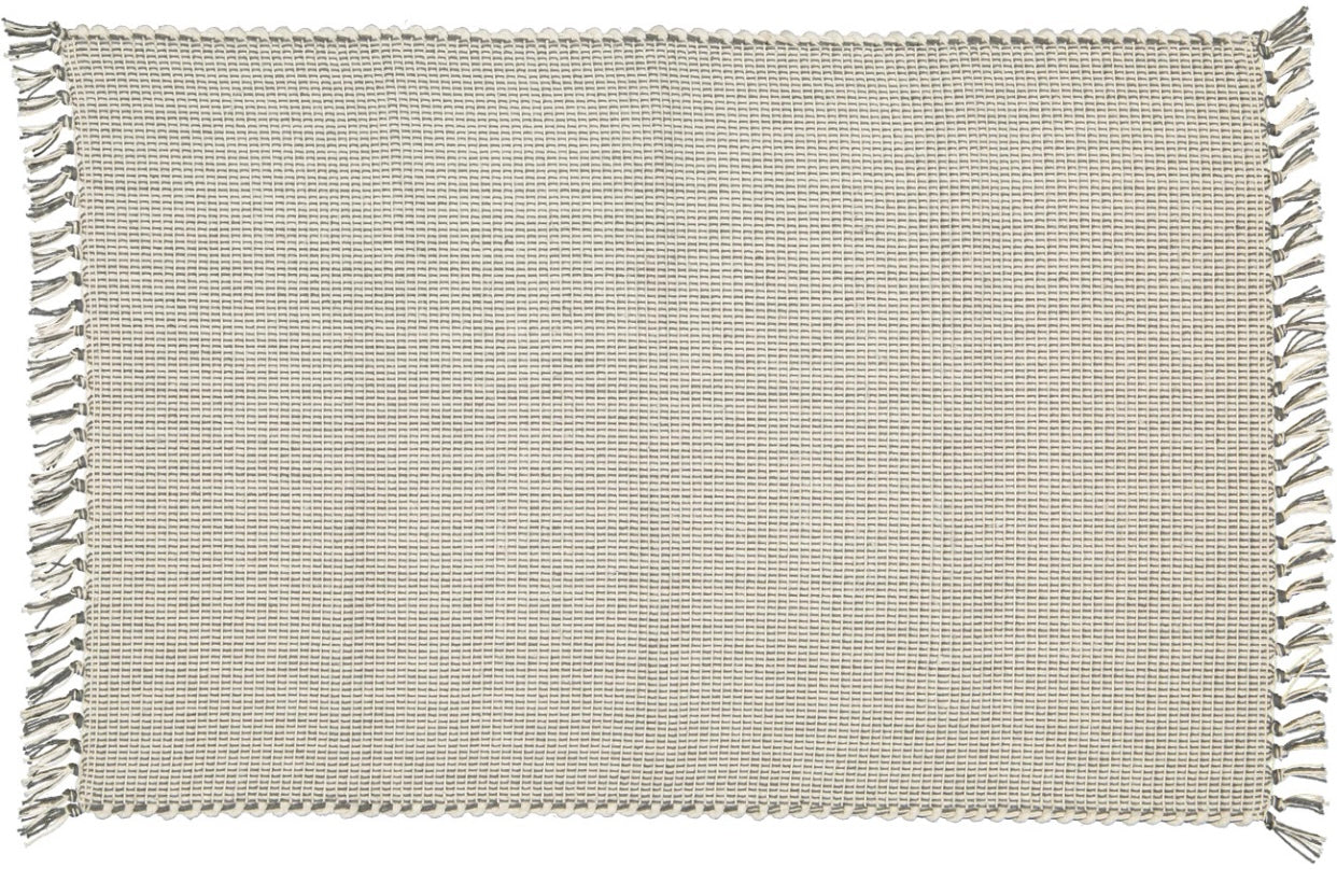 Dhurrie Dobby Weave Natural with Charcoal Pinstripe