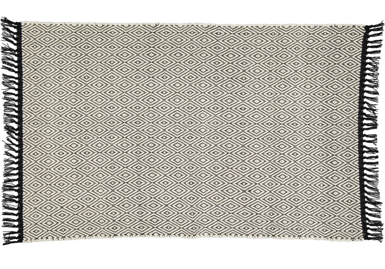 Cotton Dhurrie Natural Diamond Pattern on a Black Warp